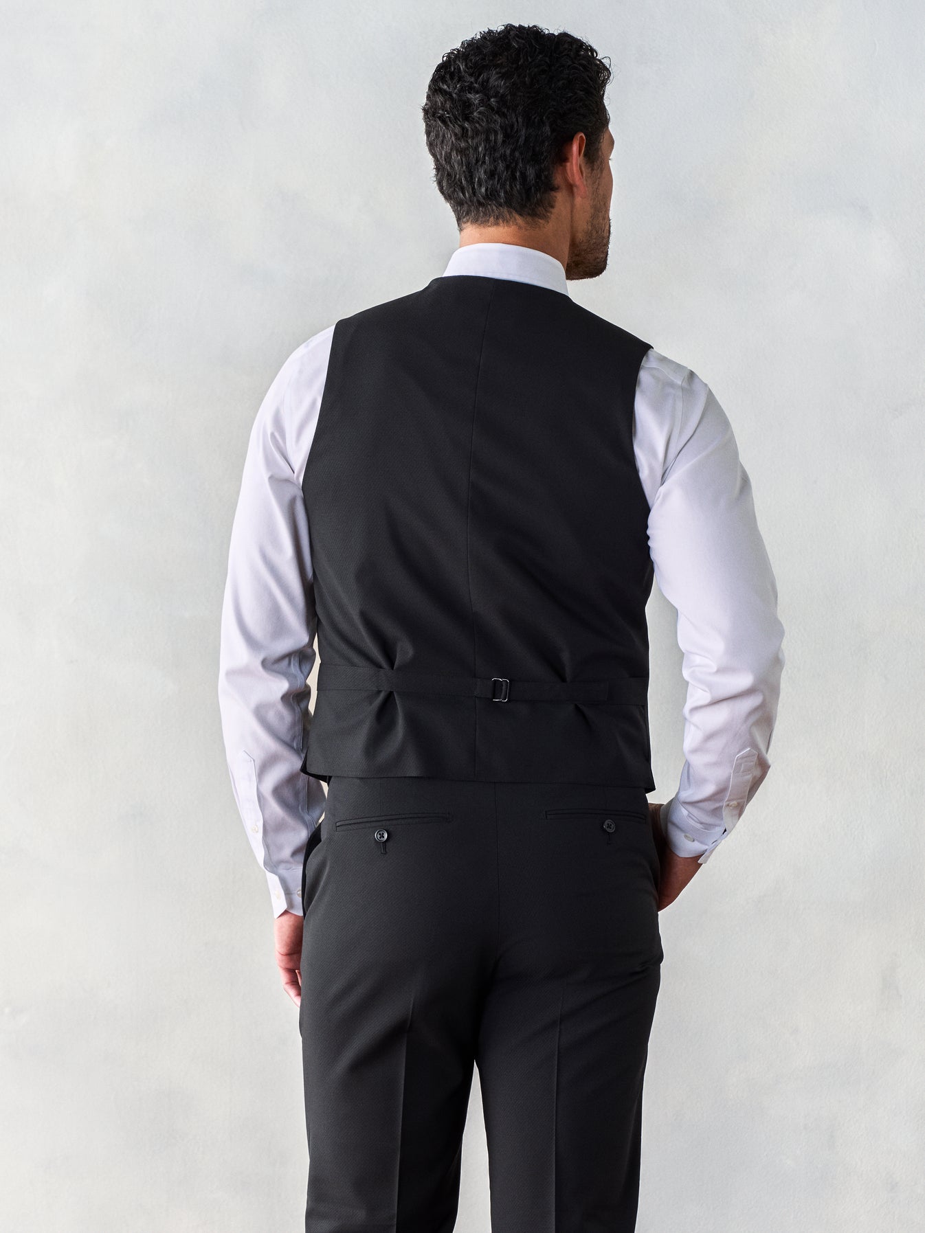 Stretch Wool Black Suit Vest