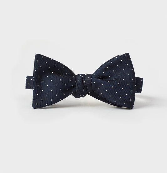 Navy Pindot Silk Bow Tie