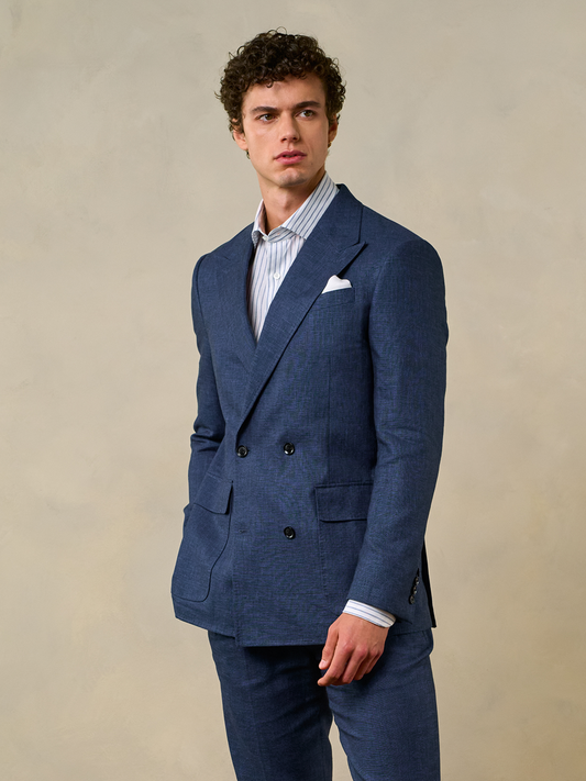 Ink Blue Double Breasted Linen Suit