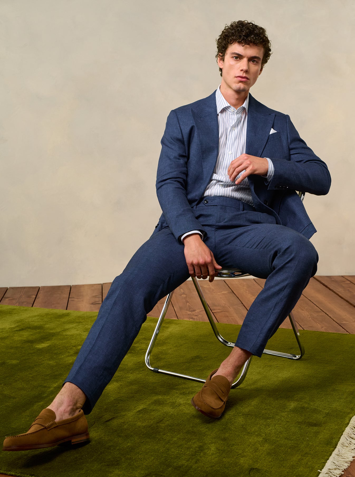 Ink Blue Double Breasted Linen Suit