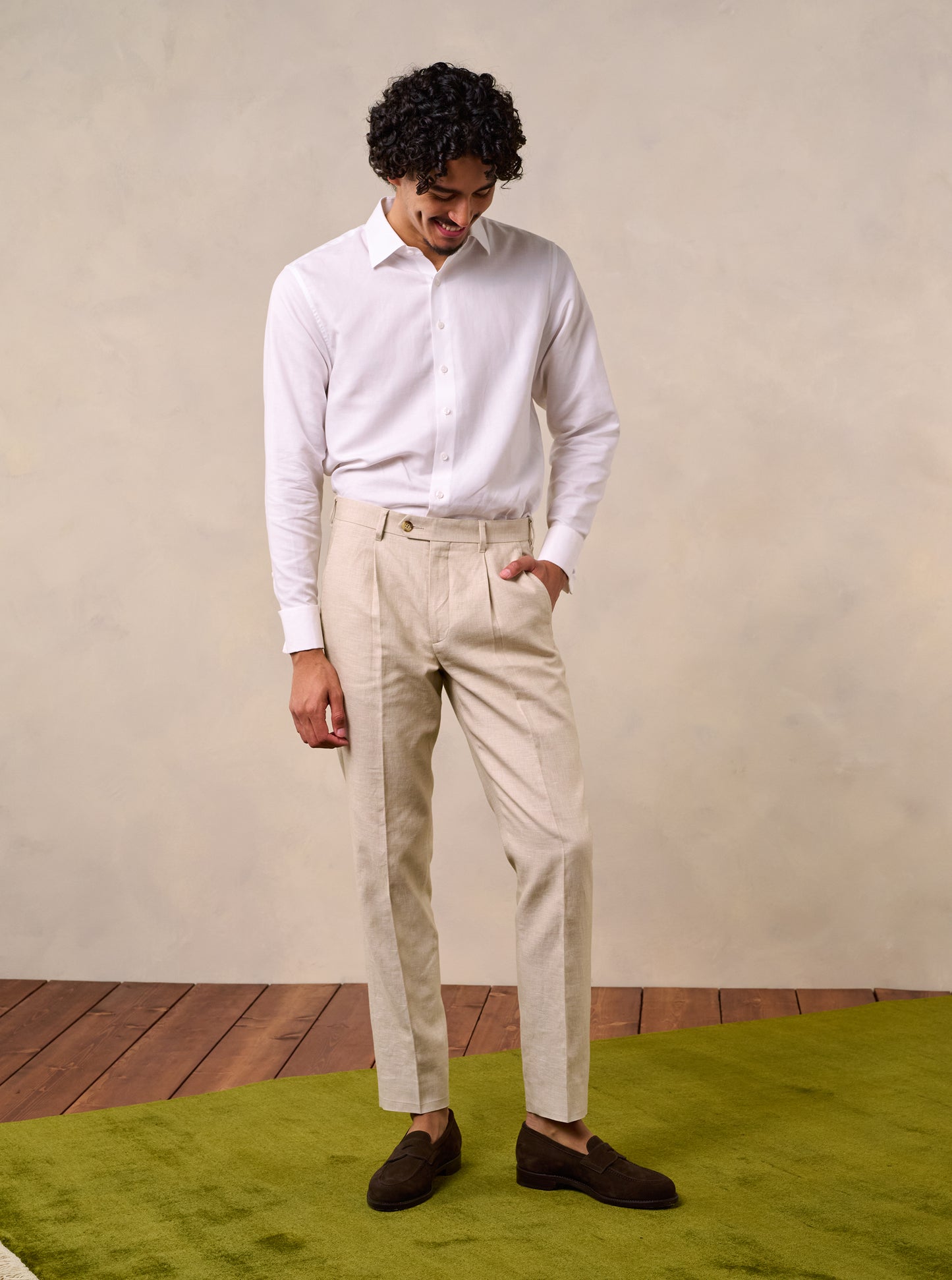 Mojave Tan Linen Pleated Pants - The Black Tux - Buy New