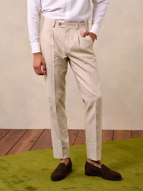 Mojave Tan Linen Pleated Pants - Classic