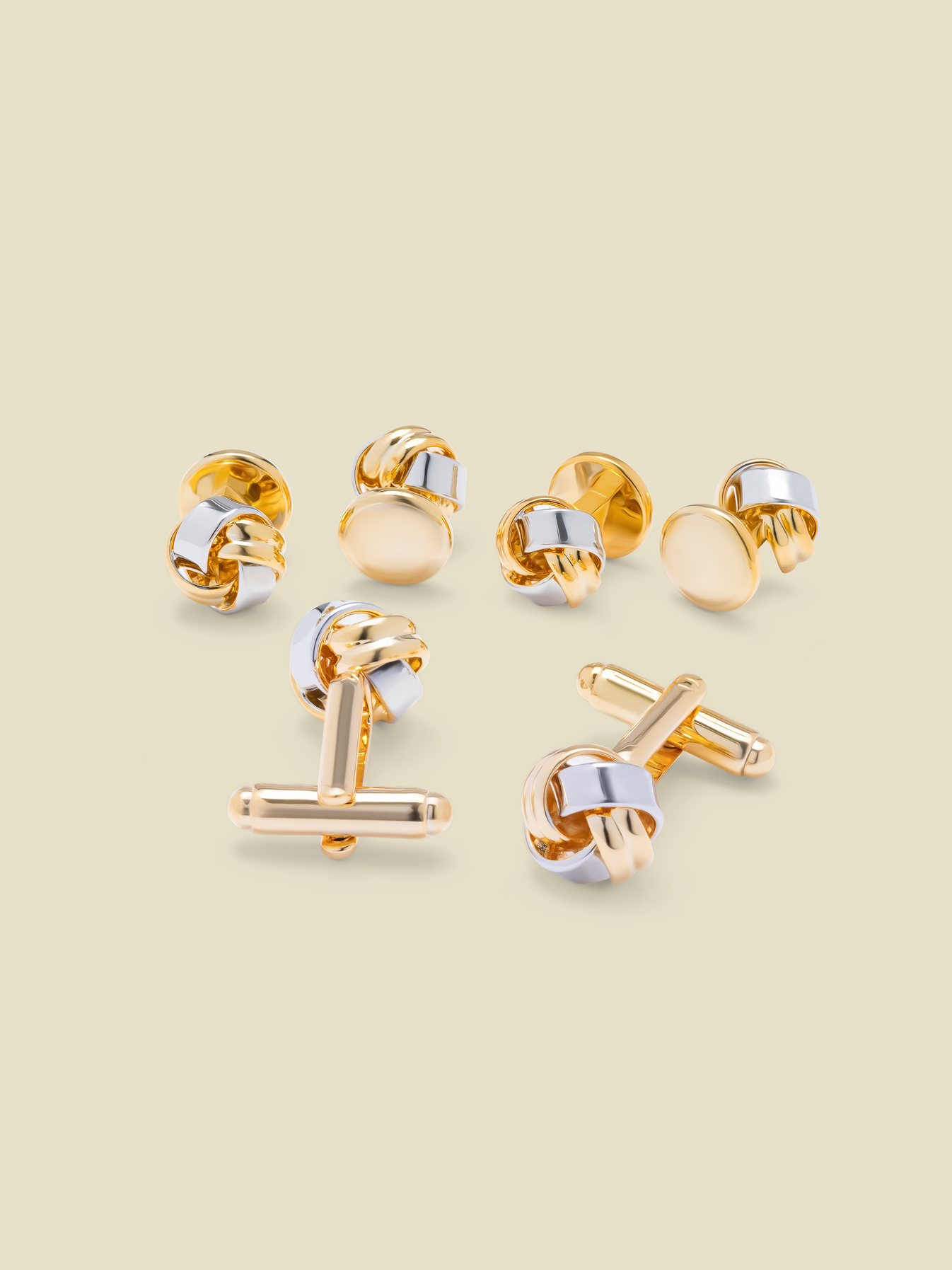 Mixed Knot Silver &amp; Gold Cufflinks &amp; Studs Set