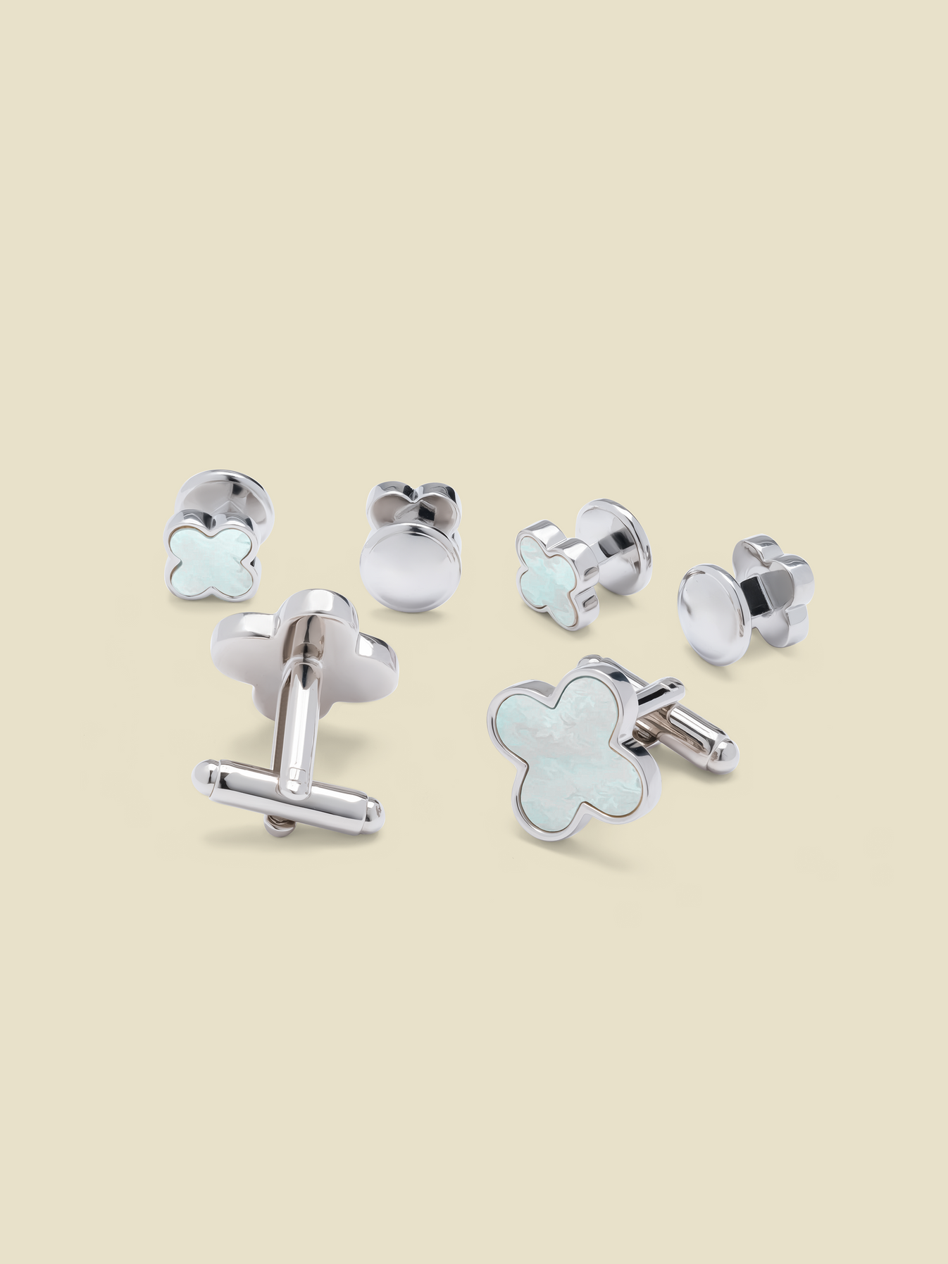 Clover Mother of Pearl Cufflinks &amp; Studs Set