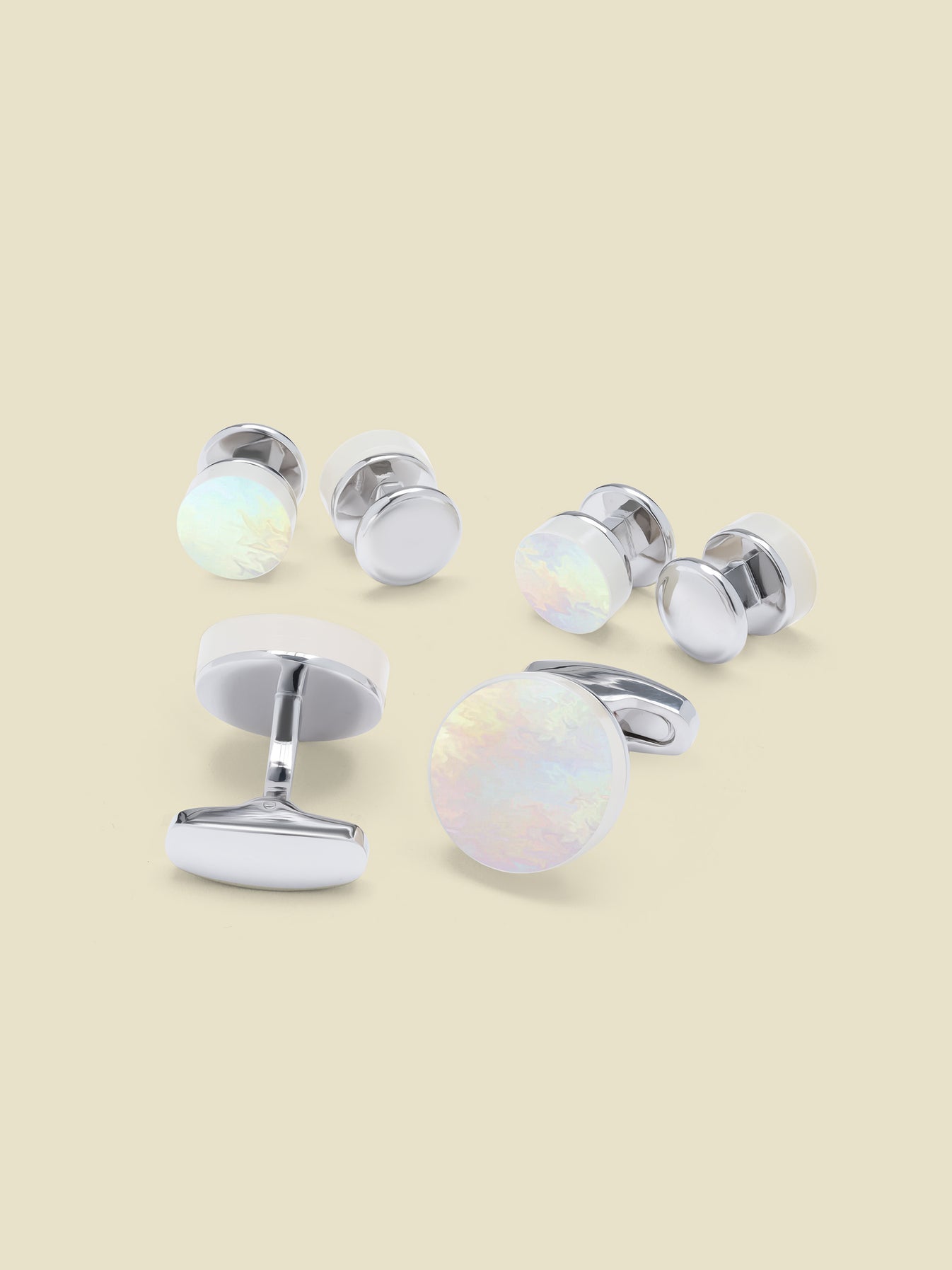 Round Mother of Pearl Cufflinks &amp; Studs Set