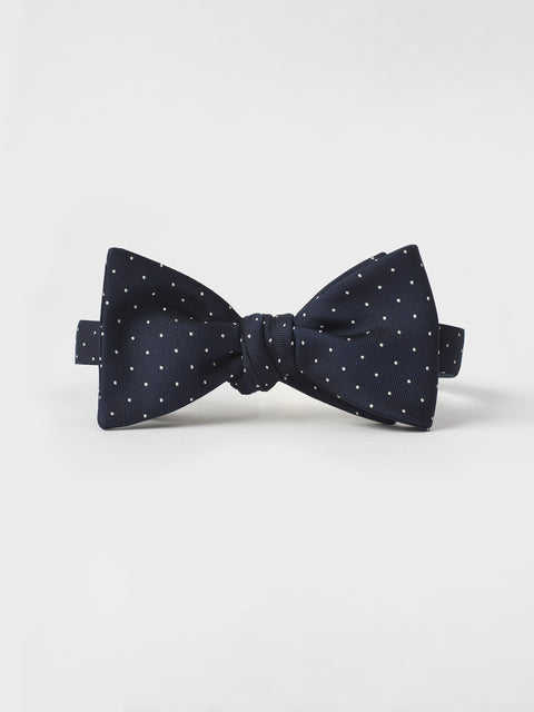 Navy Pindot Silk Bow Tie