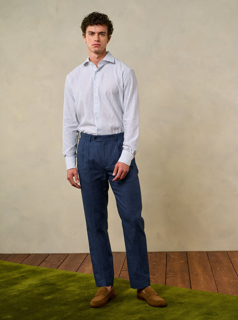 Ink Blue Pleated Linen Pants