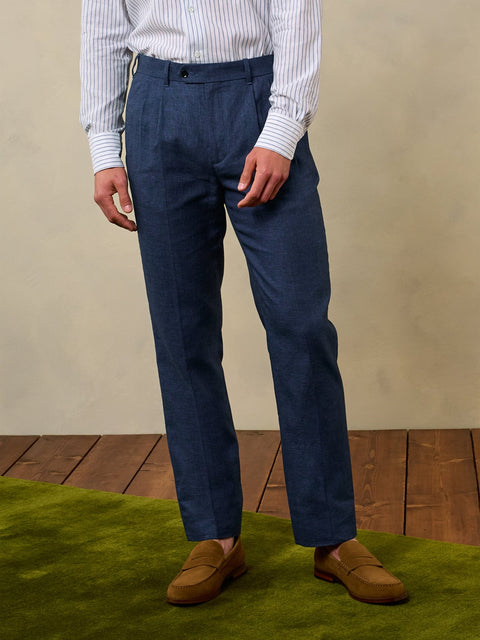 Ink Blue Pleated Linen Pants