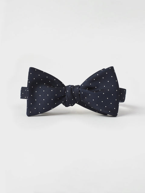 Navy Pindot Silk Bow Tie