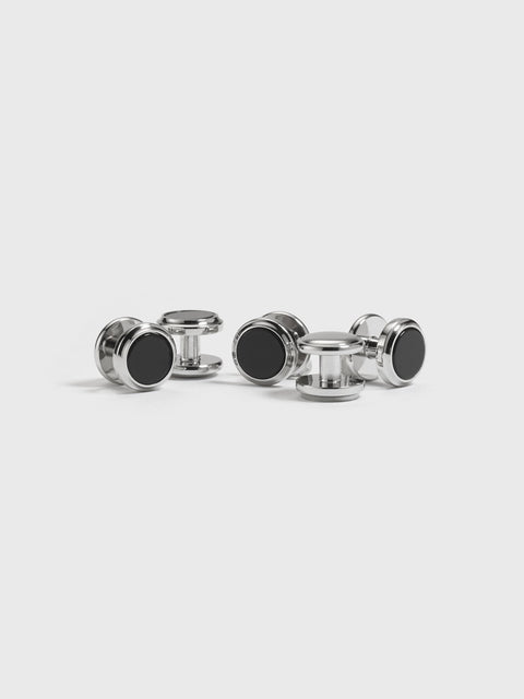 Silver Onyx Button Studs