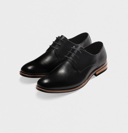 Black Leather Wood Sole Shoe (4482632351799)